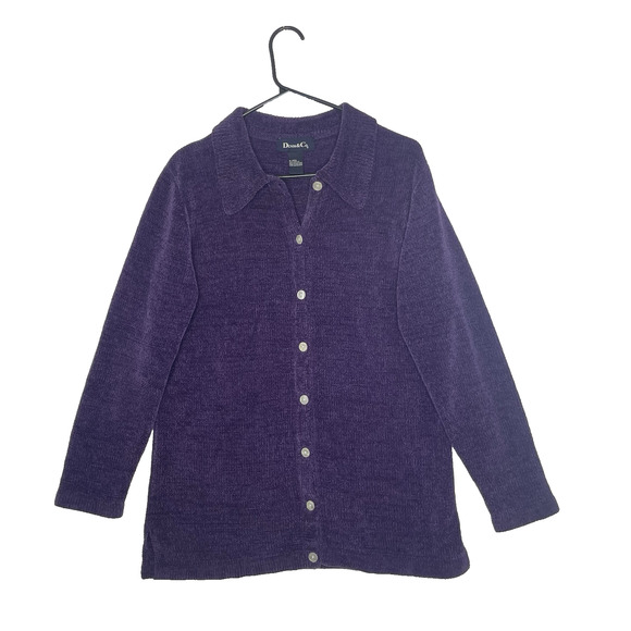 Denim&Co Sweaters - Vintage Purple Chenille Button Cardigan Y2K Cozy S (Fits M/L)